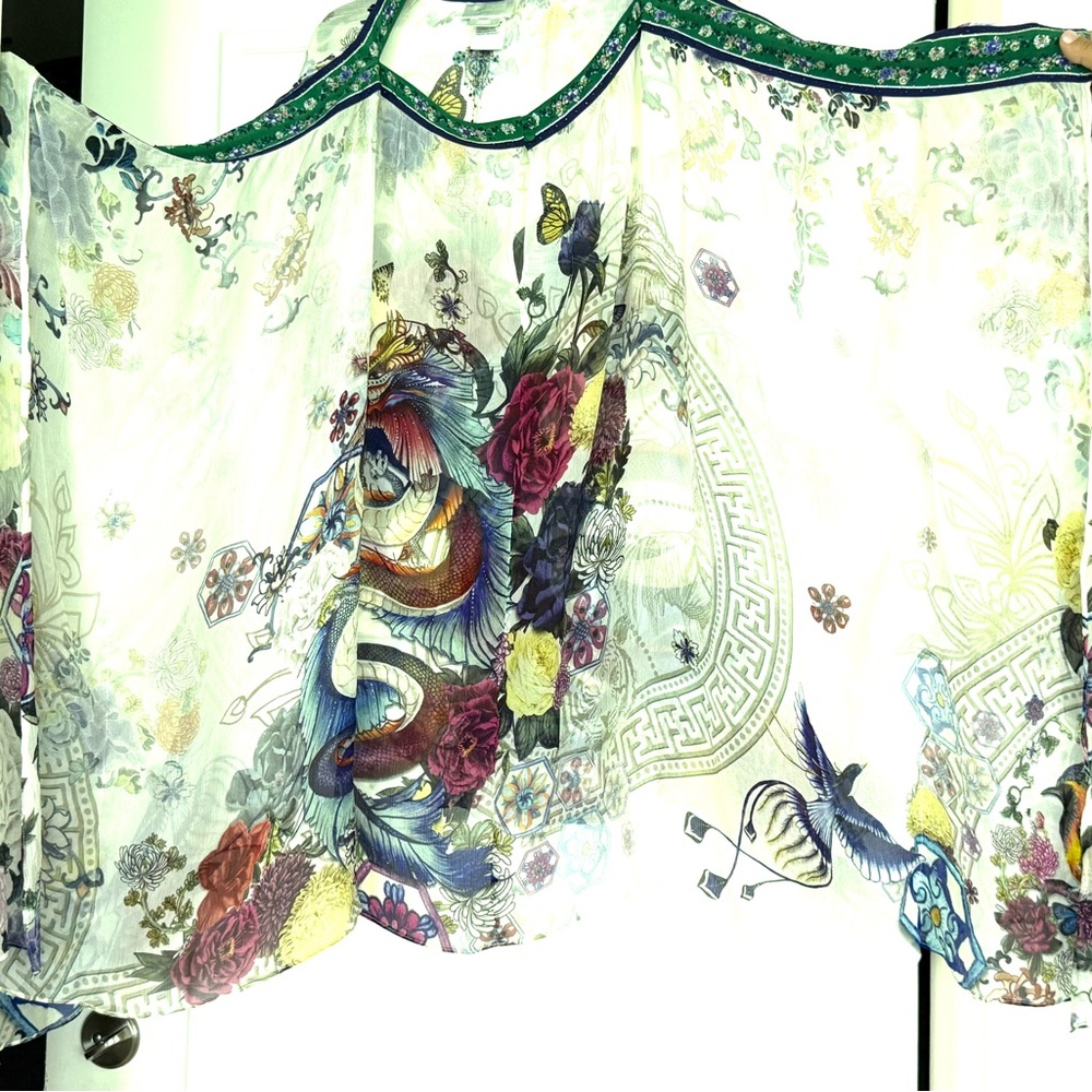 Camilla Floral Sheer Kimono Dress - White with Multicolor Floral Print - Picture 8 of 8